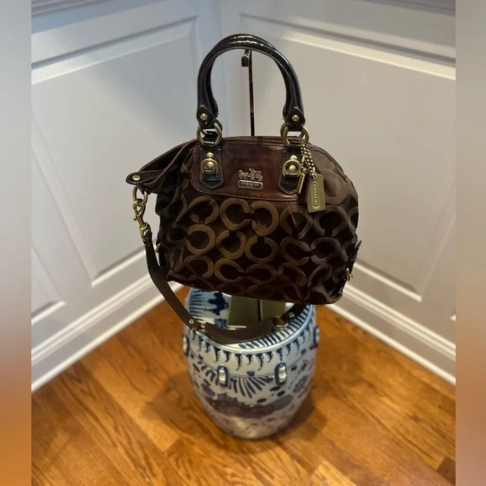 Coach Madison Sabrina Satchel in dark brown w/removable shoulder strap